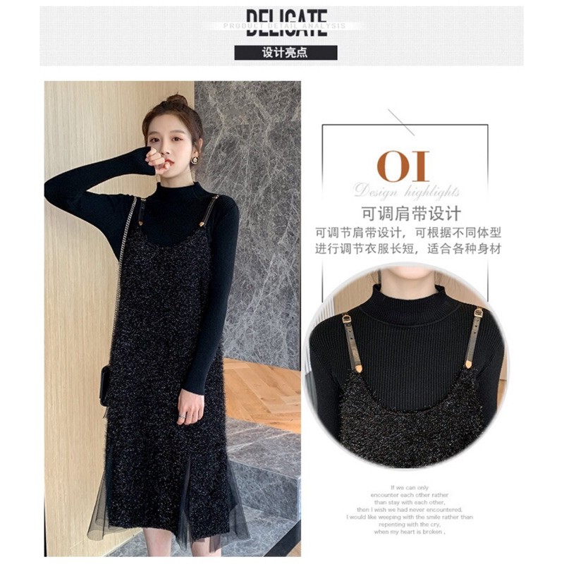 Set váy bầu áo len + váy yếm siêu đẹp quảng châu（sẵn hàng giao ngay)