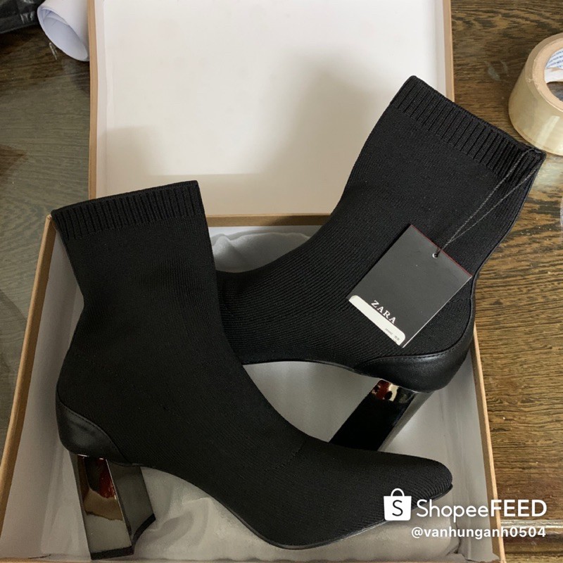 Boots zr cổ len 8cm gót tráng gương auth tuồn | BigBuy360 - bigbuy360.vn