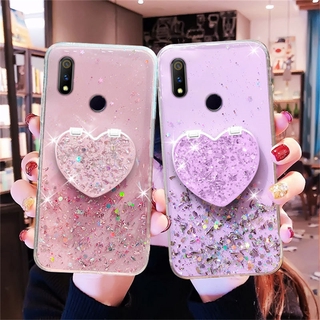 Ốp Lưng Điện Thoại Bằng Silicone Tpu Mềm Có Gương Hình Trái Tim Cho Realme C2 / C3 / C11 / C12 / C15 / Xt