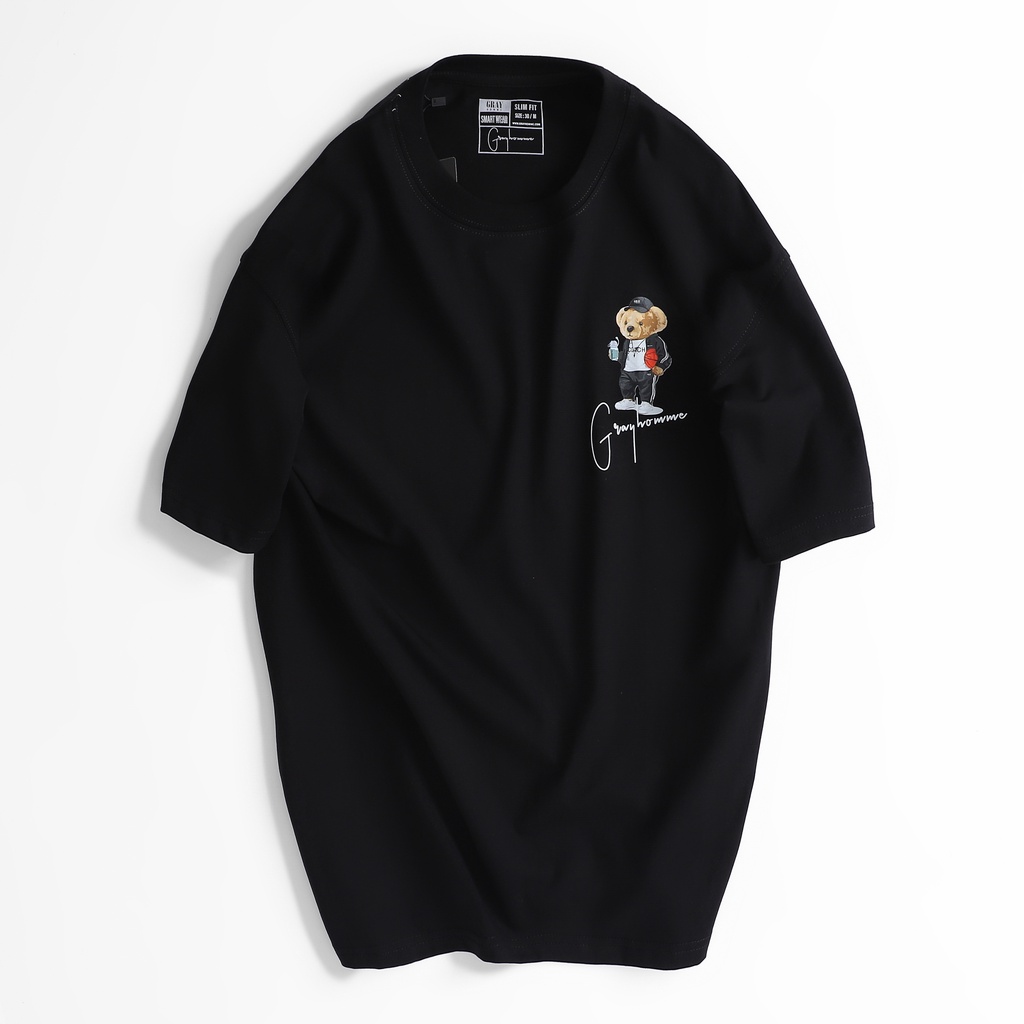 Áo thun nam nữ cổ tròn họa tiết Basketball Bear GRAYHOMME vải Cotton xu xịn dáng unisex - TSG201