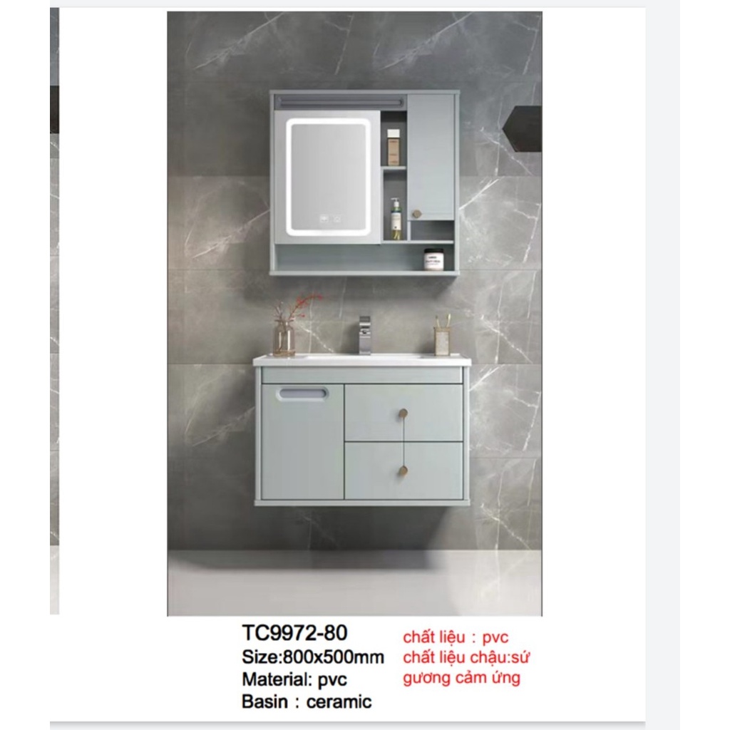 Bộ tủ chậu Pvc TC9972 + Tủ gương cảm ứng