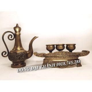 Bộ bình rượu khay chén thờ bằng đồng