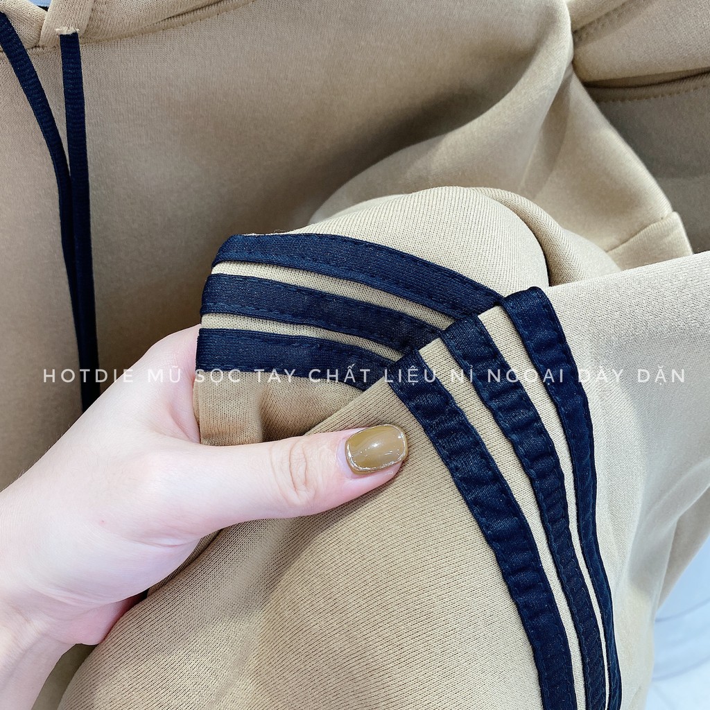 Áo Hoodie Nữ☘️HÀNG HOT☘️ Áo Nỉ Bông Màu Nâu Phối Sọc Tay Unisex | BigBuy360 - bigbuy360.vn