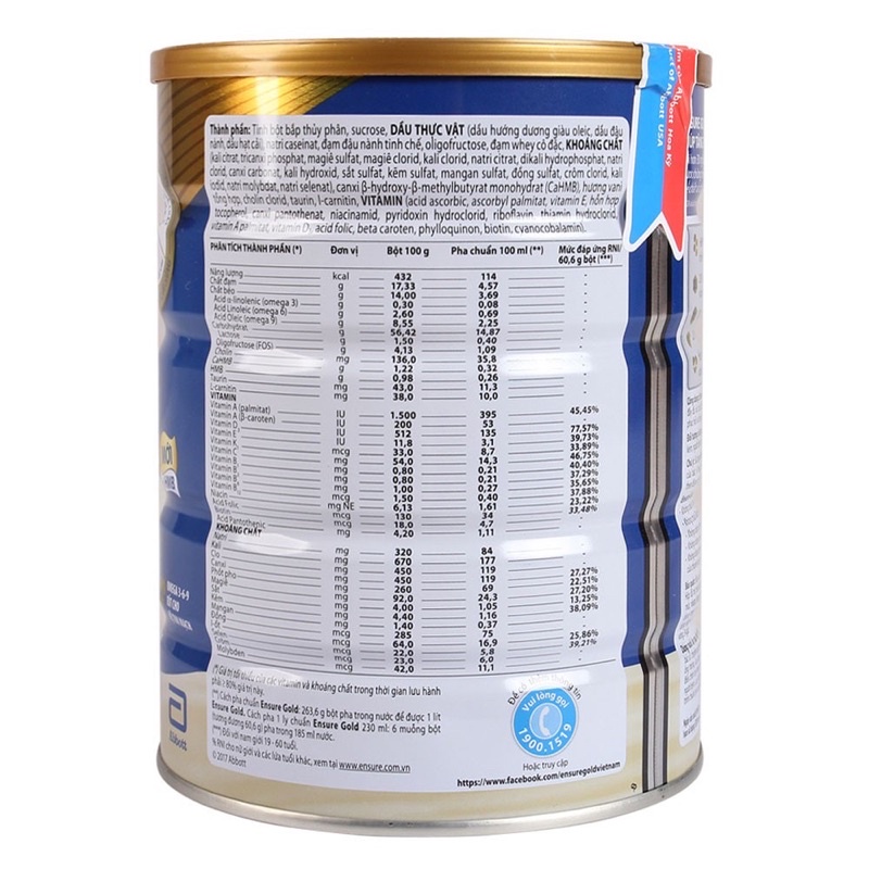 [CHÍNH HÃNG]Sữa bột Ensure Gold Abbott (HMB) 850g