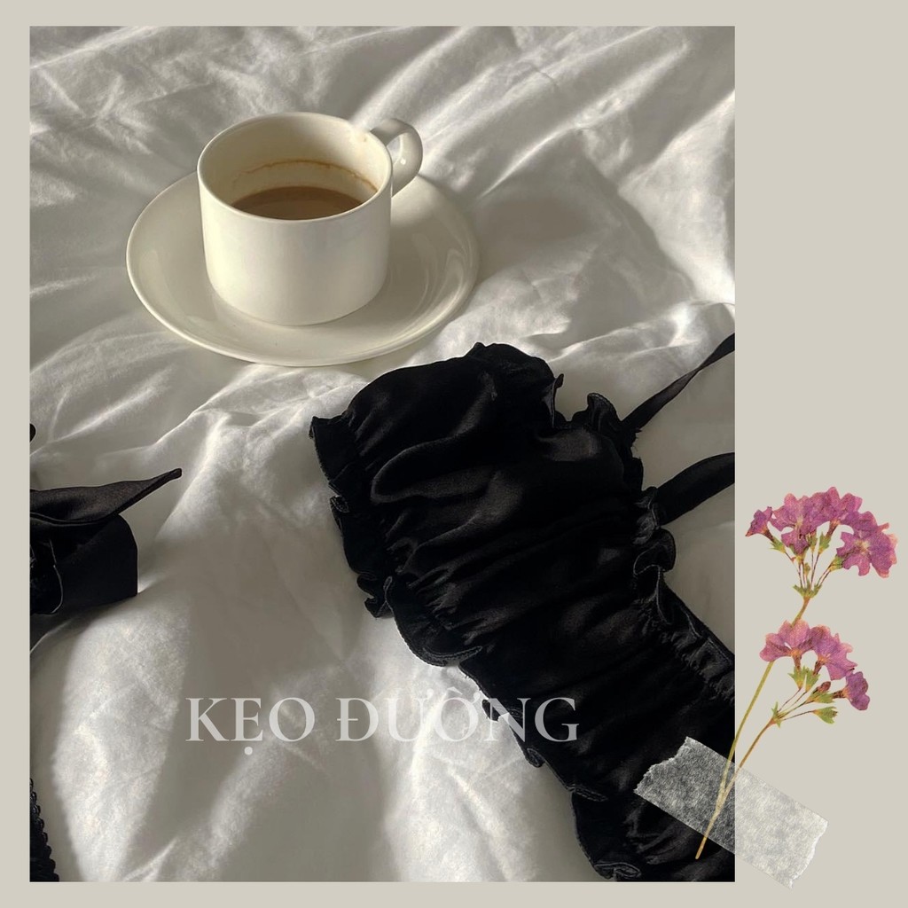 Áo croptop nữ kiểu 2 dây sợi bún dún ngực ôm body lụa satin màu trơn, phong cách hàn quốc sexy quyến rũ shop Kẹo Đường | BigBuy360 - bigbuy360.vn