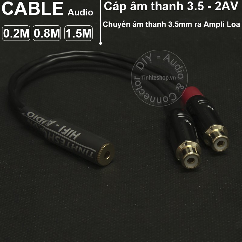 Cáp chia âm thanh AUX 3.5mm cái ra 2 AV RCA cái - 3.5mm female to 2 RCA AV female R+L 0.2M 0.8M 1.5M