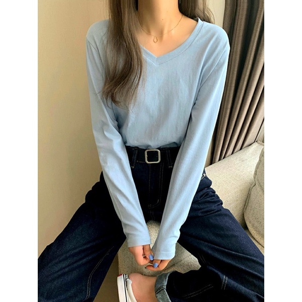 Áo thun nữ cotton tay dài cổ tròn, áo thun form trẻ trung phong cách hàn quốc