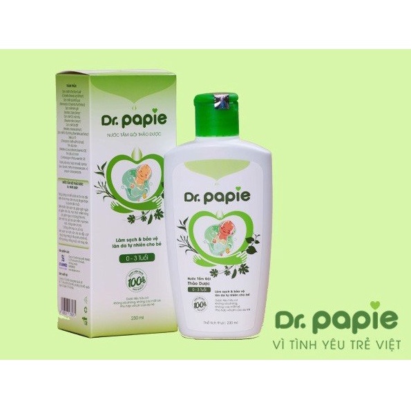 Nước tắm gội thảo dược Dr Papie 230ml cho bé giúp ngăn ngừa và giảm các vấn đề về da.