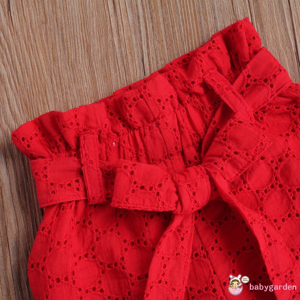 Set đồ hai mảnh gồm áo tay cánh tiên hở lưng và quần short dệt Jacquard cho bé gái mặc chụp ảnh dự tiệc sinh nhật