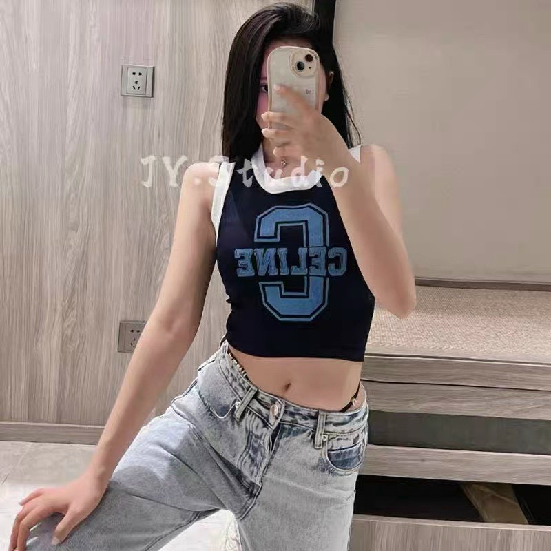 Áo kiểu 3 lỗ viền màu in chữ C to cực xinh , chất thun coton mềm mịn