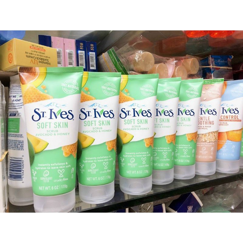 Sữa rửa mặt tẩy tế bào chết ngừa mụn St.Ives trà mơ lúa mạch 170gr