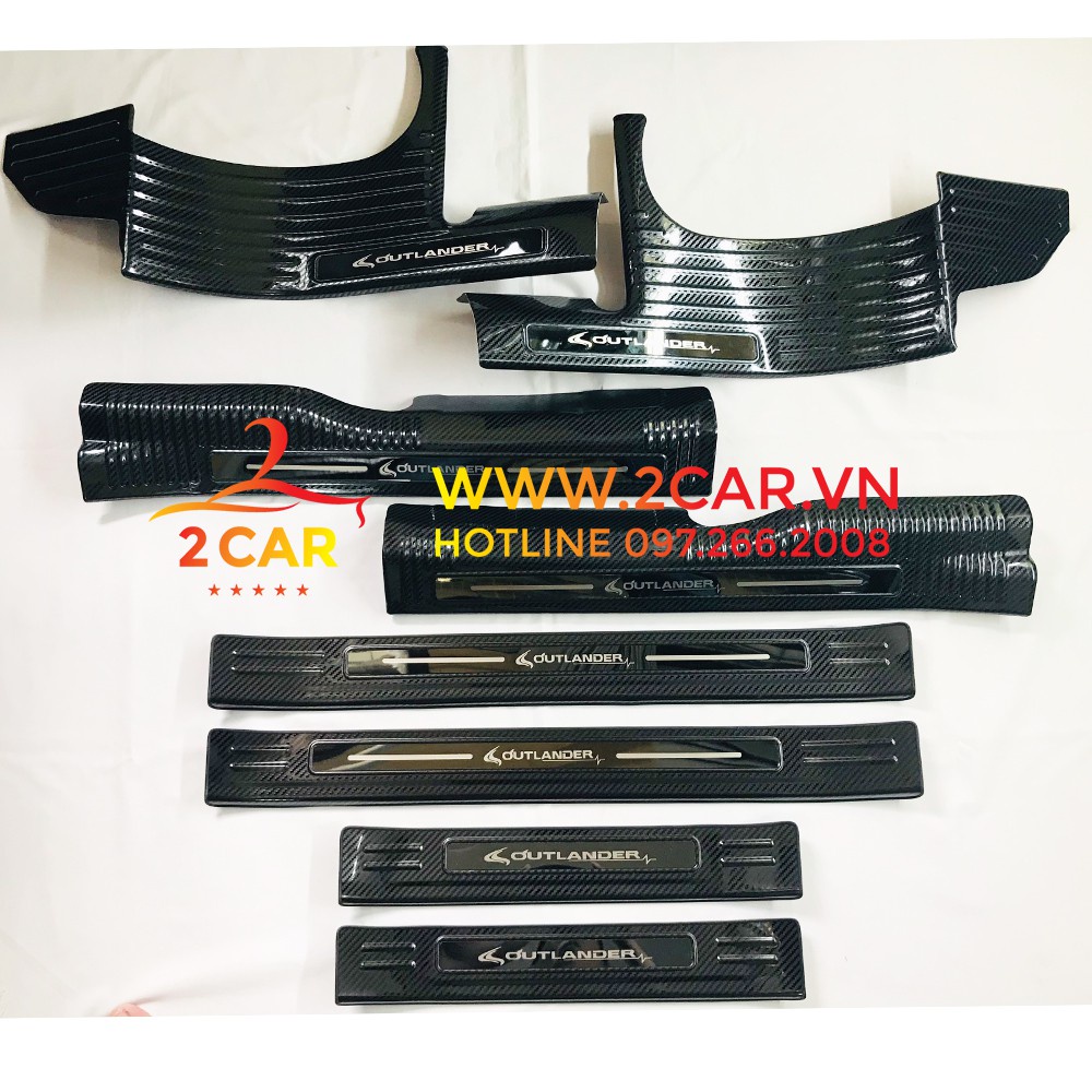 Ốp bậc cửa, nẹp bước chân, chống trầy bậc cốp CARBON xe Outlander 2016 - 2021 vân cacbon hàng đẹp