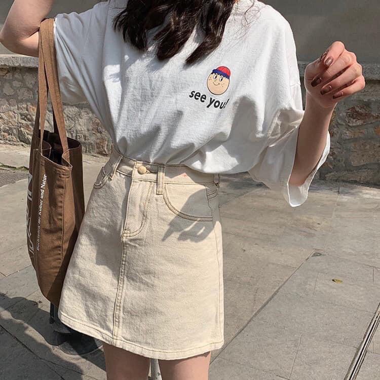 ( free ship ) Set áo chân váy kaki ngắn SEE YOU dáng rộng thời trang unisex/ Áo thun tay lỡ in họa tiết kèm chân váy chữ | BigBuy360 - bigbuy360.vn