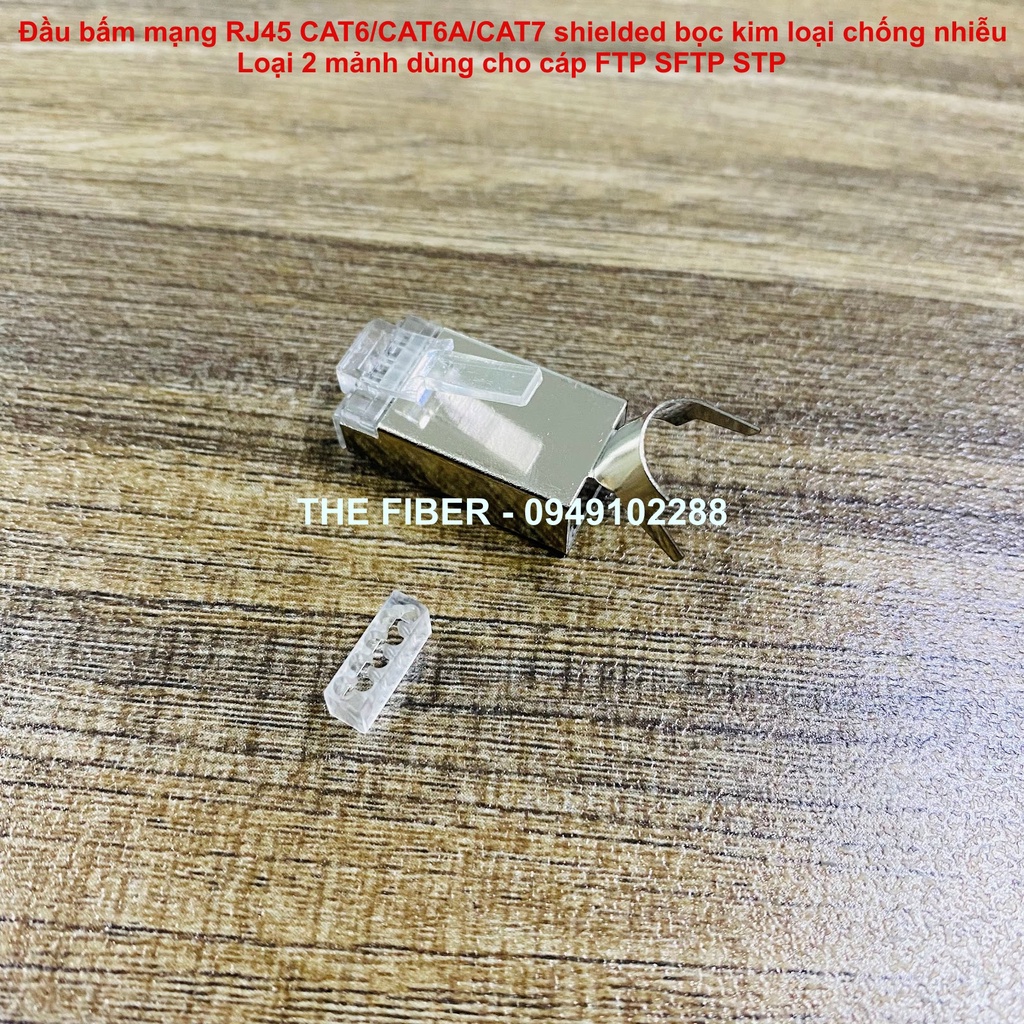 Đầu bấm mạng RJ45 CAT6/CAT6A/CAT7 shielded bọc kim loại chống nhiễu loại 2 mảnh dùng cho cáp FTP SFTP STP