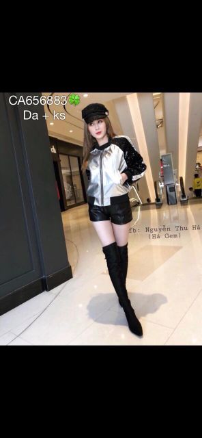 💋Hàng nhập - Áo khoác da tay kim sa đen