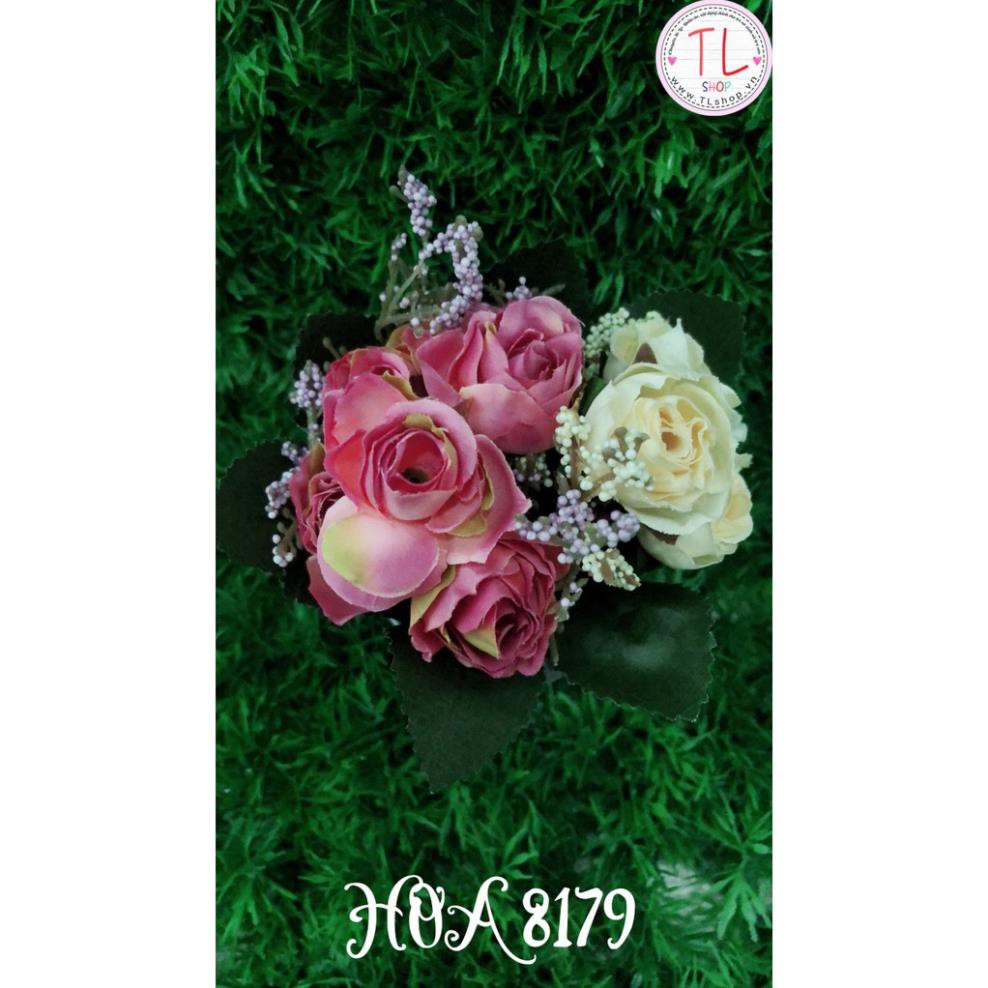 Chậu bông giả hoa hồng đỏ