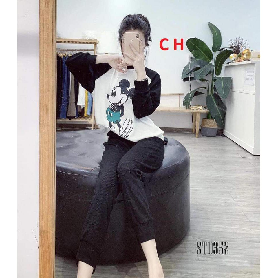 Sét bộ thu đông nữ dài tay hình micky đáng yêu