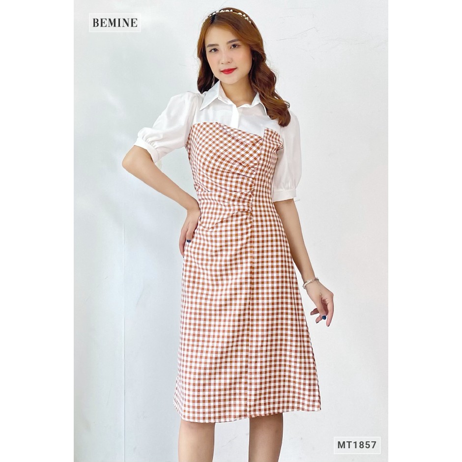 Đầm caro cúp ngực phối cổ sơ mi BEMINE MT1857VANG | BigBuy360 - bigbuy360.vn