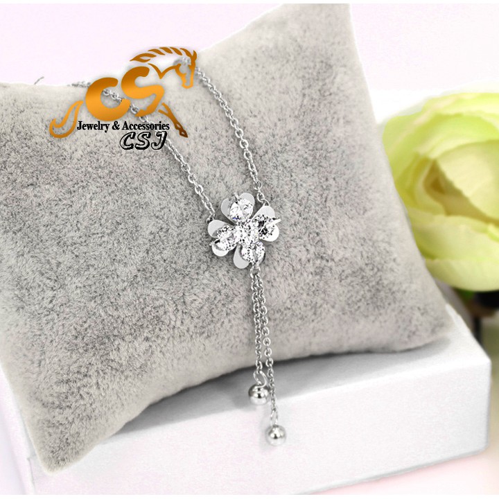 DÂY CHUYỀN NỮ CỎ BỐN LÁ ĐÍNH XOÀN RỚT BI CÁCH ĐIỆU DC191 - đẹp, không đen - chuẩn thời trang