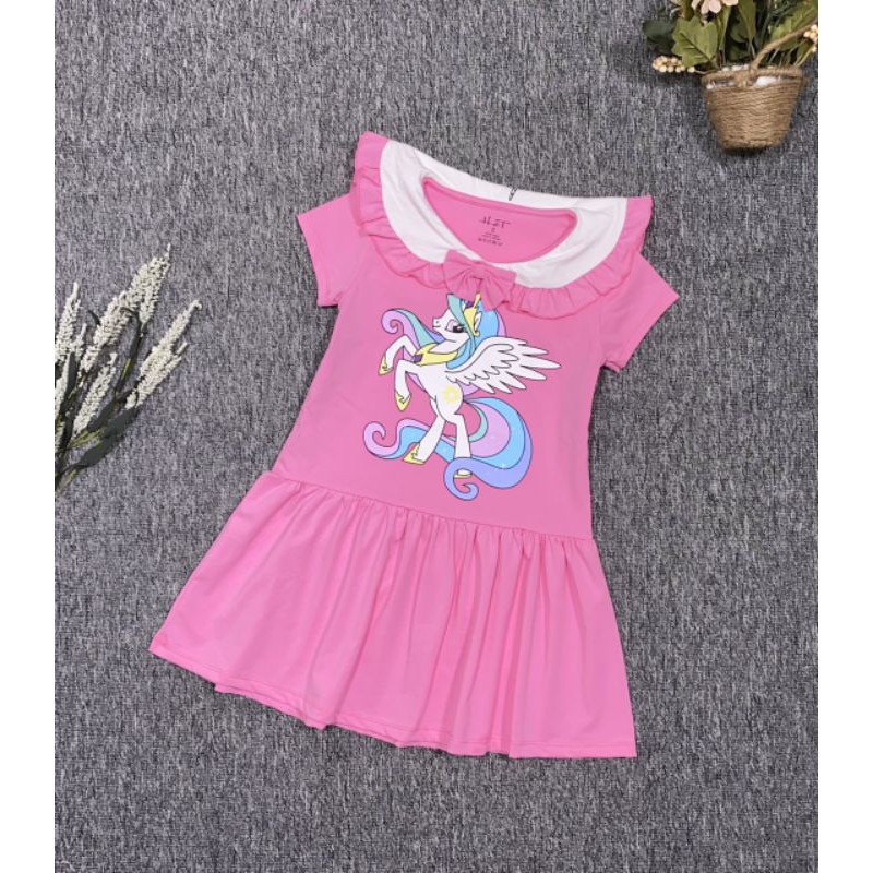 Váy Đầm thun HT Bé Gái ngựa kỳ lân 1 sừng little PONY cồ sen thủy thủ thun 4 chiều size nhí đại