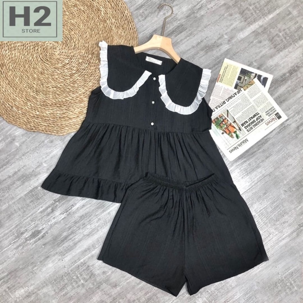 Bộ Mặc Ở Nhà Nhiều màu Áo Babydoll Cổ Sen Bánh Bèo Quần Sooc Chất Đũi Xịn Thiết Kế H2Store