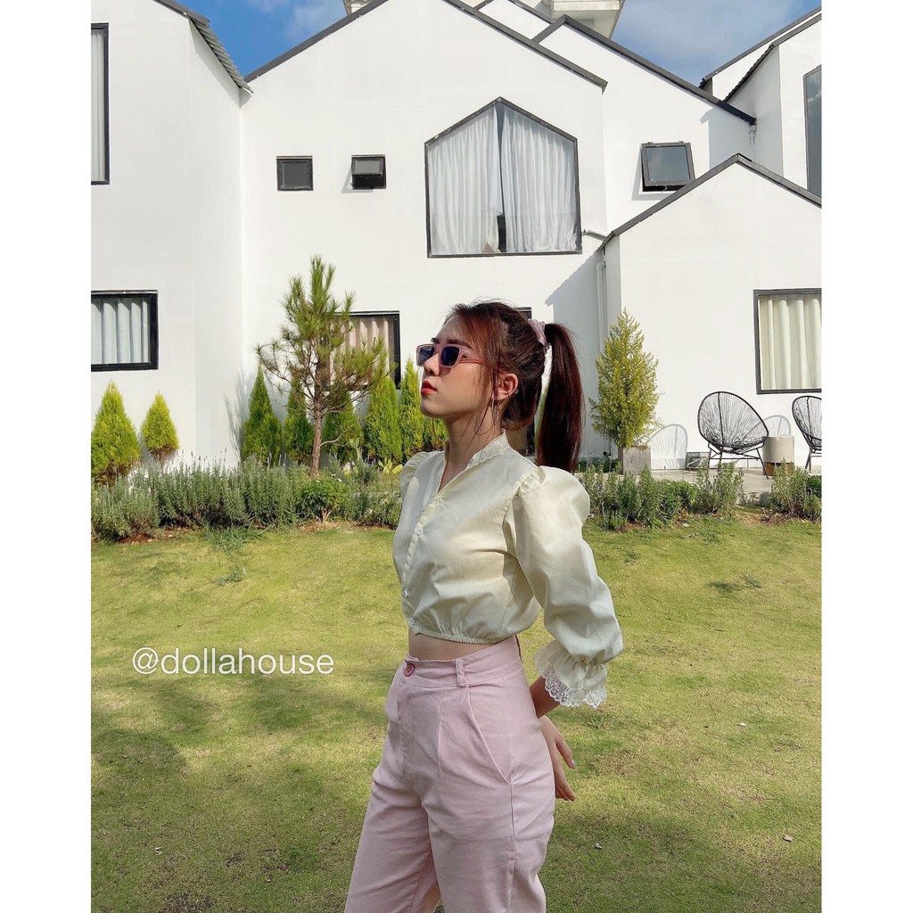 Áo sơ mi nữ tay lửng phồng to croptop phối đồ cực thanh lịch | BigBuy360 - bigbuy360.vn