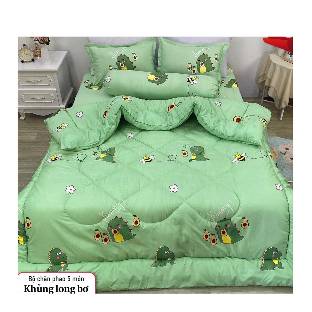 Bộ 5 món chăn phao, set 5 món chăn phao nhiều họa tiết miễn phí bo chun ga giường