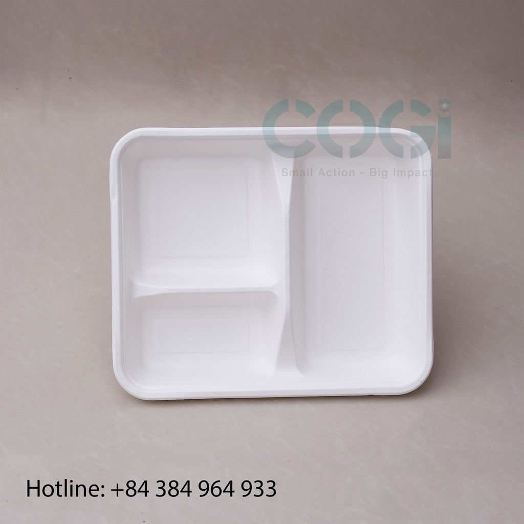 COMBO 50 HỘP CƠM BÃ MÍA 3 NGĂN 800ML - NẮP NHỰA/ 50 PCS TRIPLE COMPONENT BAGASSE LUNCH BOX 800ML WITH PLASTIC LID