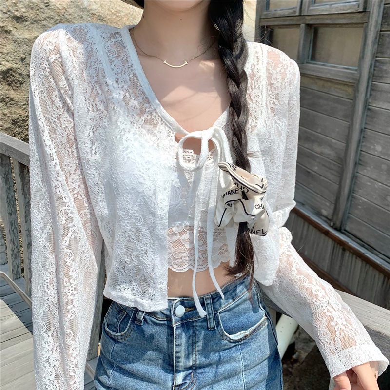 Áo Khoác Cardigan Ren Mỏng Tay Dài Chống Nắng Thời Trang Mùa Hè Cho Nữ