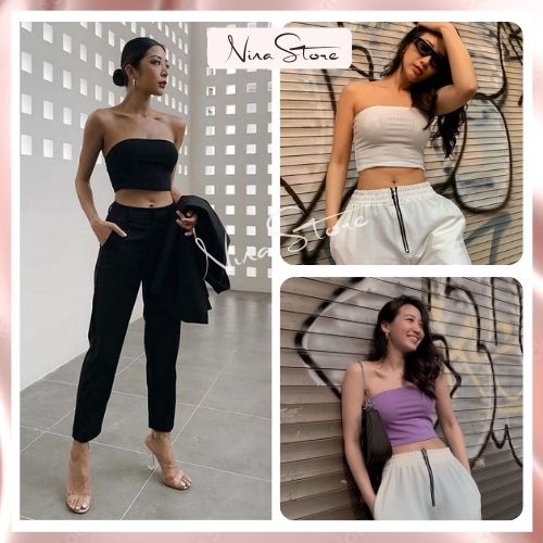 Áo quây nữ ngắn NinaStore áo ống không dây vải thun ôm body style Hàn Quốc co giãn tốt