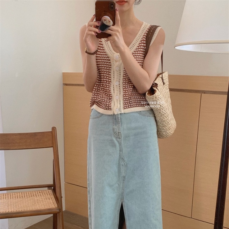 Áo Cardigan Dệt Kim Cổ Chữ V Màu Sắc Tương Phản Thời Trang Dành Cho Nữ