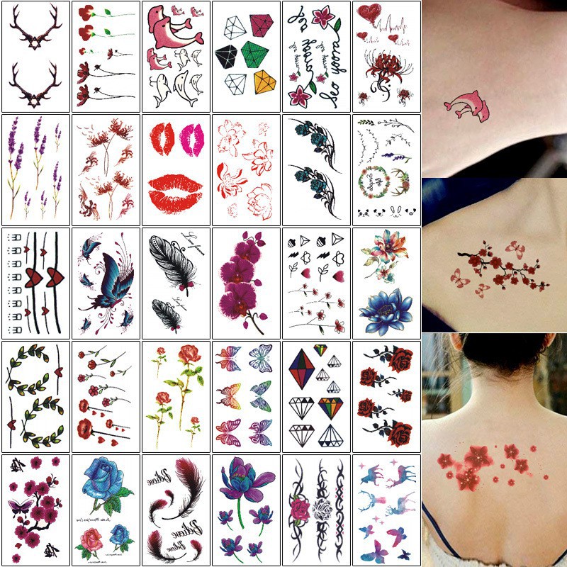 Hình xăm dán 15 ngày (Set 30 tấm) tatoo chống thấm nước, Miếng dán xăm giả nhiều mẫu, dán lưng, vai, ngực, hông cá tính