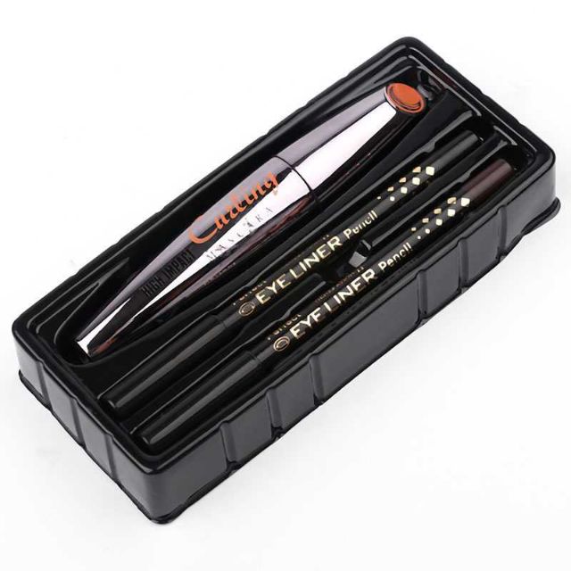 Bộ 3 món trang điểm mắt với mascara dày mi không lem, chì kẻ mắt 2 màu đen và nâu M.N Curling High Impact | BigBuy360 - bigbuy360.vn