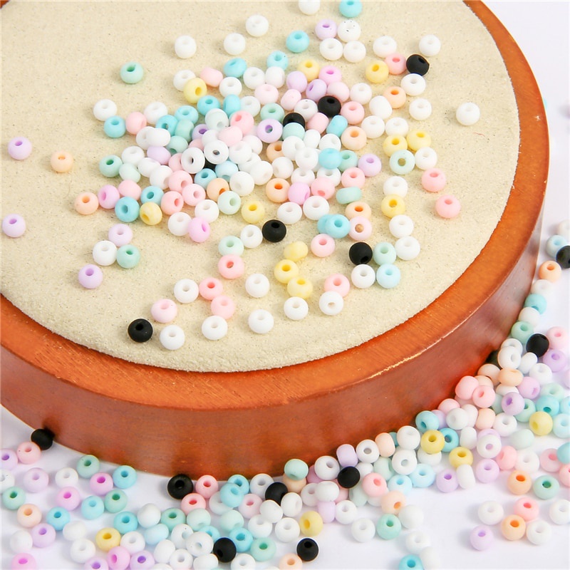 hạt thủy tinh đánh bóng nhám mờ màu macaron dùng làm trang sức 3mm (20g)