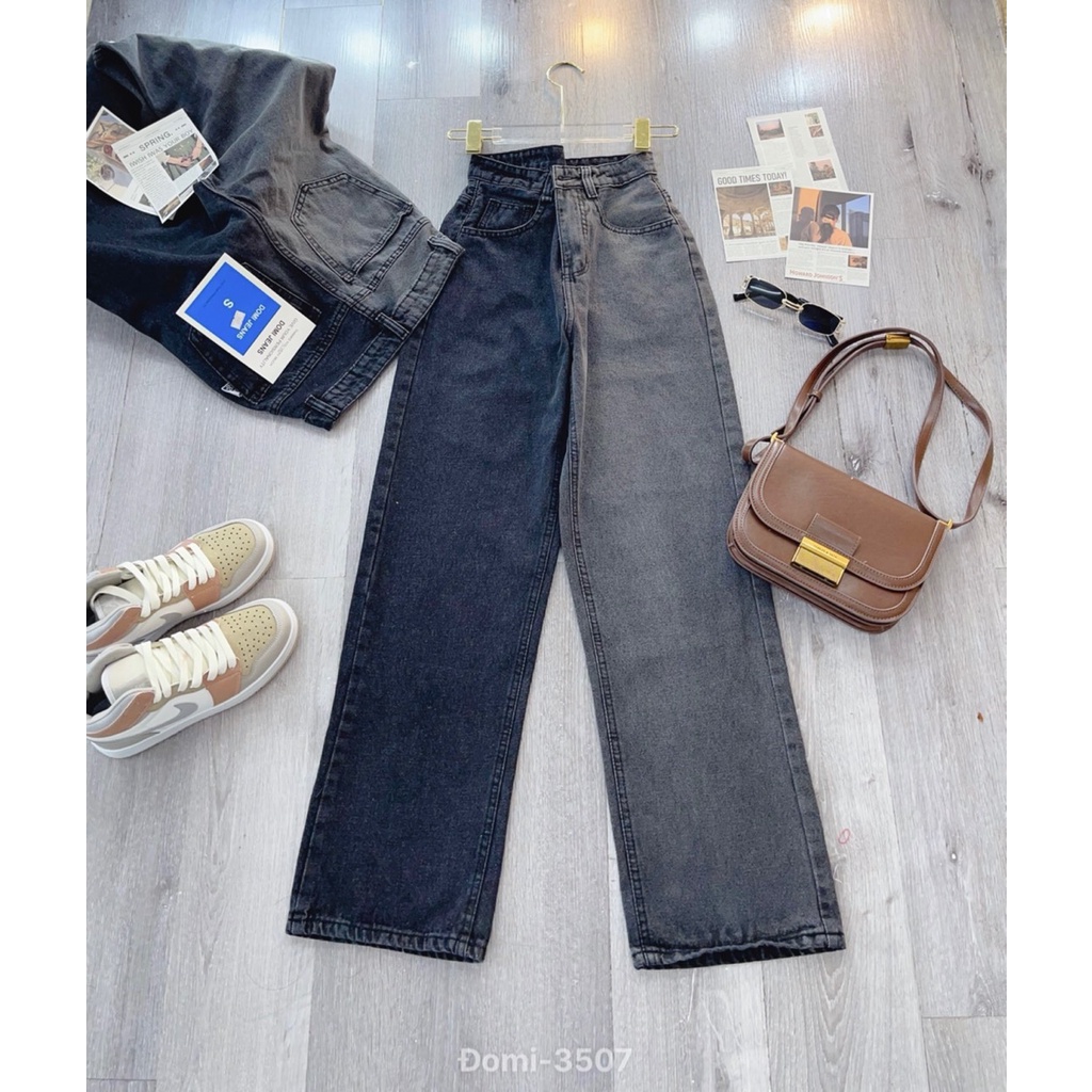 Quần Jean Suông Nữ MunMunStore Jean Suông Loang Khói, Lưng cao Hack Dáng 136