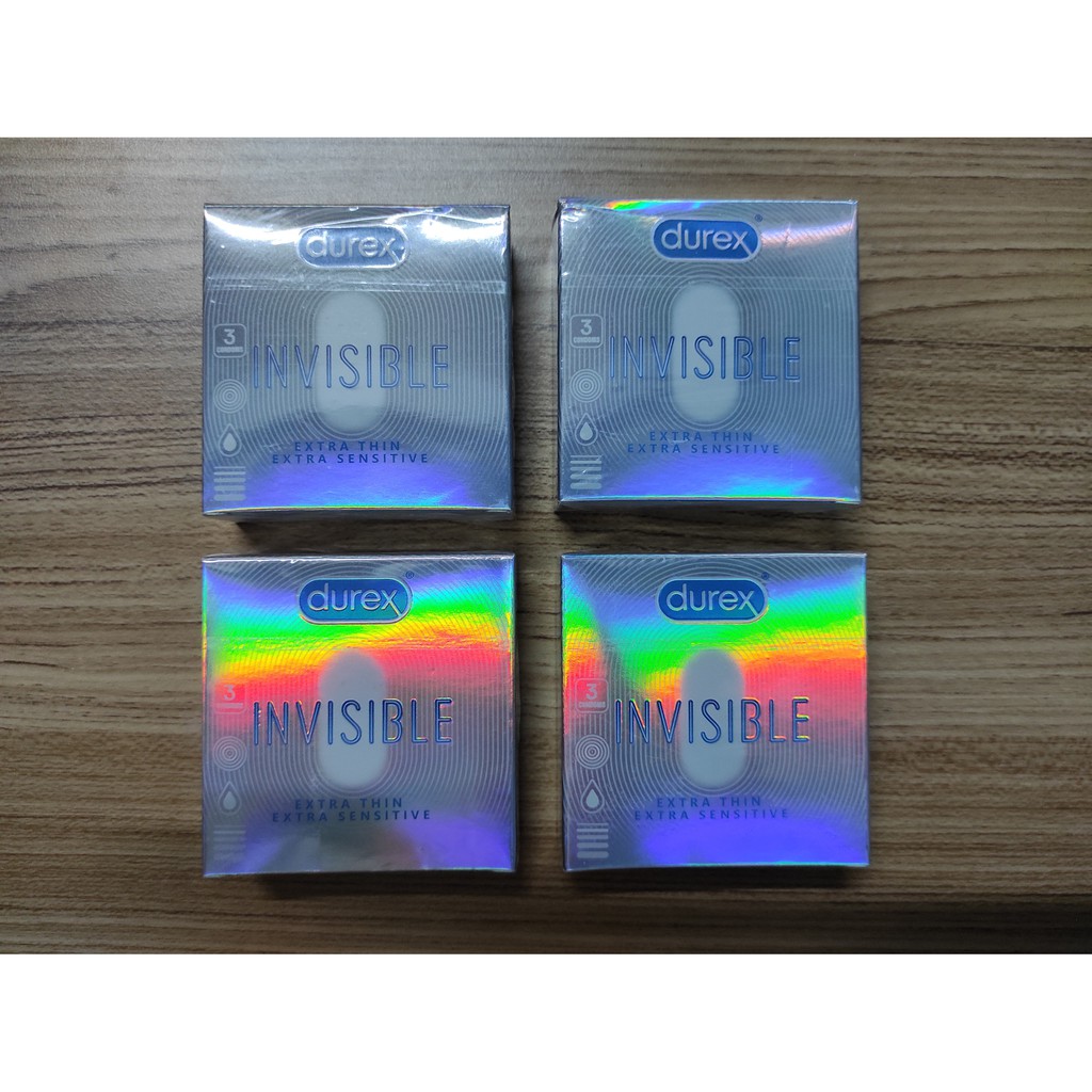 Bộ 4 hộp durex siêu mỏng invisible 3 bao/hộp TẶNG 1 hộp cùng loại + 1 hộp bcs VIP 3 bao