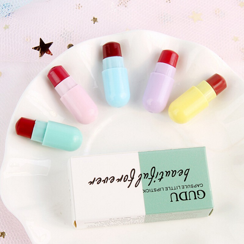 VN (Hàng Mới Về) Set 5 Son Môi Thiết Kế Hình Viên Thuốc Nhỏ Nhắn Chống Thấm Nước Chống Dính Dưỡng Ẩm | BigBuy360 - bigbuy360.vn