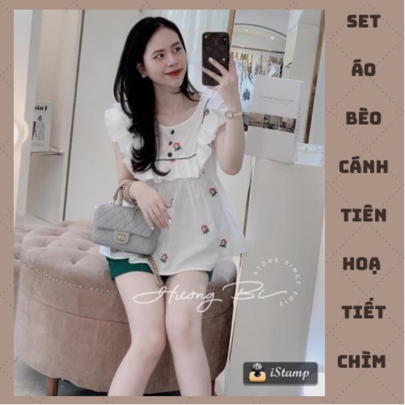 Set Áo Bèo Cánh Tiên Hoạ Tiết Hoa Chìm Phối Sooc Xanh