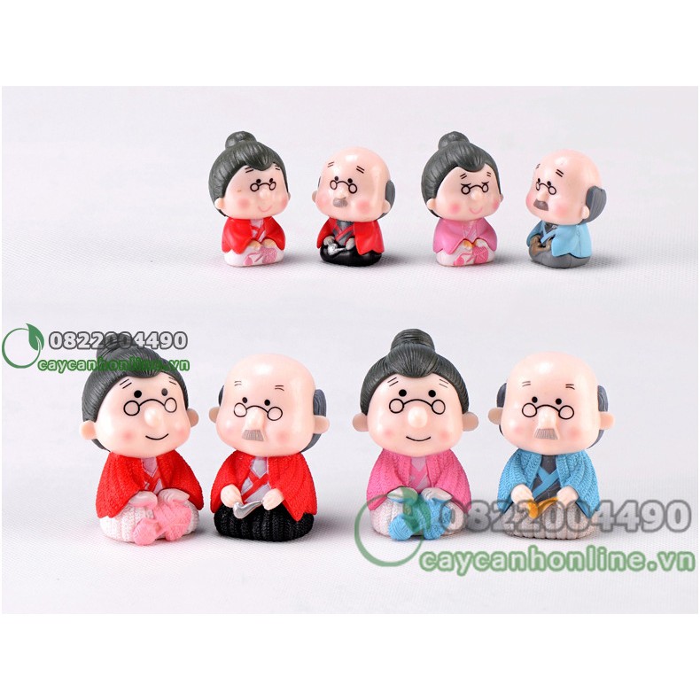Cặp đôi ông bà già ngồi loại to trang trí tiểu cảnh cây cảnh đồ lưu niệm tượng mini để bàn