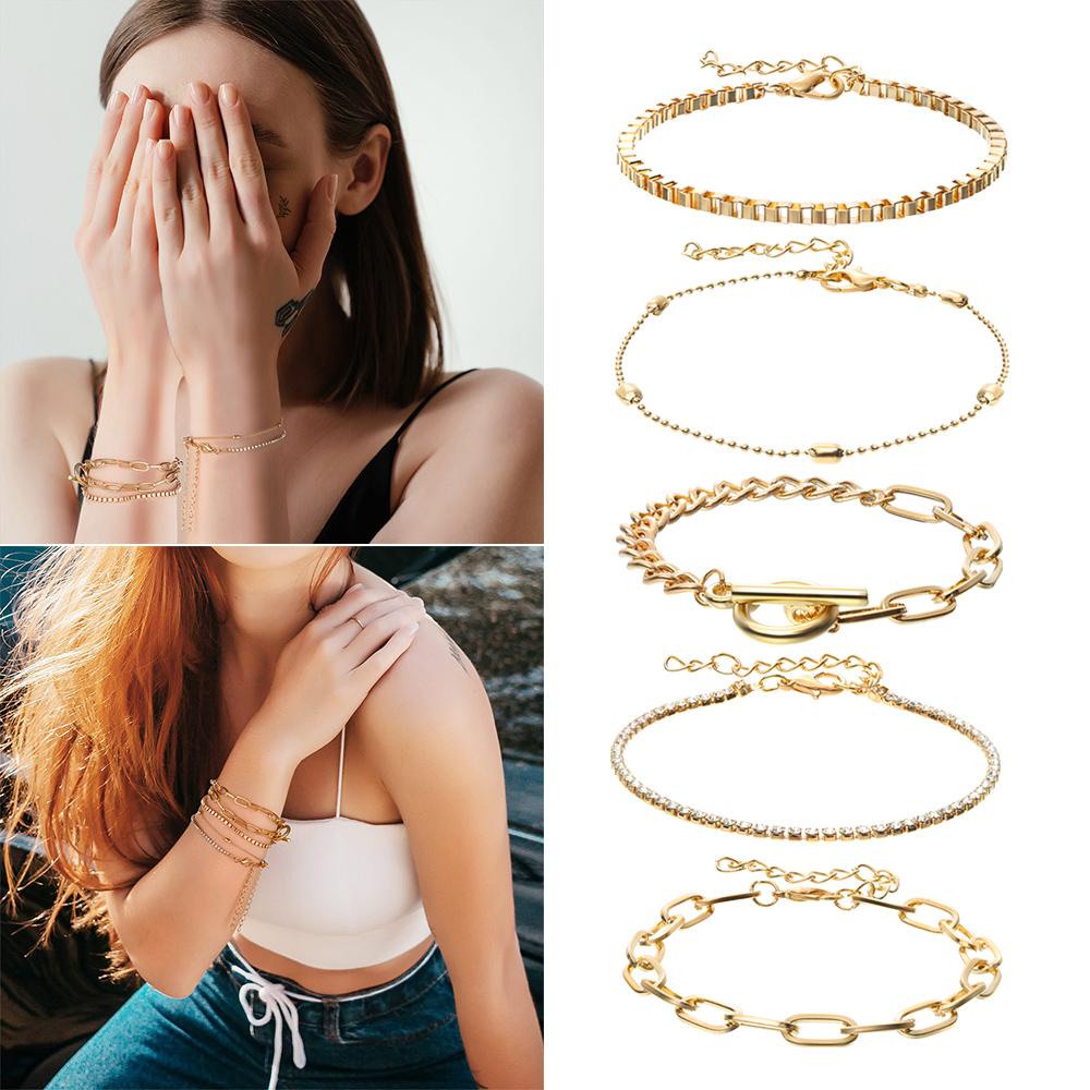 Set 5 Vòng Tay Dây Kim Loại Mạ Điện Thời Trang