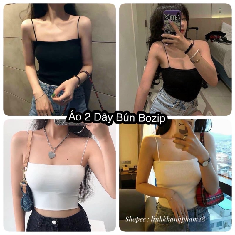 Áo 2 Dây 🌸Freeship🌸 Croptop Đen Trắng Chất Bozip Hottrend