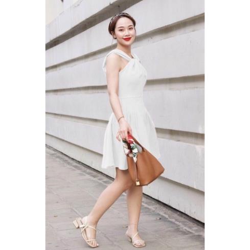 Đầm trắng Cotton dáng ngắn xoè xoắn cổ yếm trẻ trung đi chơi, đi tiệc, hẹn hò - MN173 - Đầm Váy Mina ^