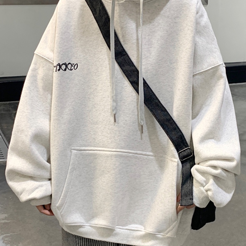 【M-3XL】 Áo Hoodie dáng rộng dày dặn ấm áp in chữ đơn giản thời trang phong cách Hip hop đường phố cho nam