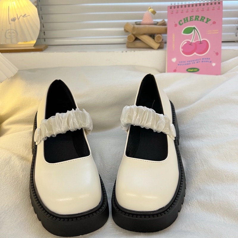 Giày lolita nữ độn đế cao quai chun nhún,Giày da ulzzang nữ phong cách Hàn Quốc LT58