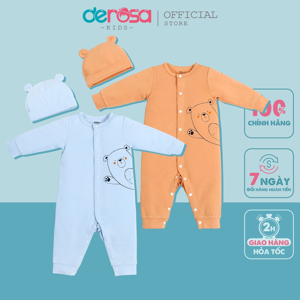 Bộ body cho bé sơ sinh DEROSA KIDS đồ bộ bé trai bamboo | 0-9 tháng | AWBB101BD