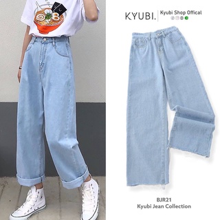 Quần jean baggy nữ ống rộng Ulzzang Kyubi cắt lai tua cá tính (Có bigsize) - Jean cullote Kyubi BJR21