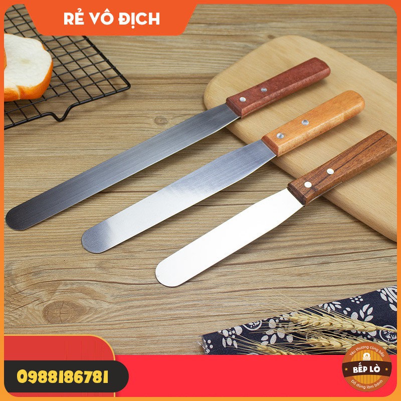 Dụng cụ chà láng bánh kem bằng thép không gỉ lưỡi thẳng cán gỗ 6 inch, 8 inch, 10 inch CHẤT LƯỢNG