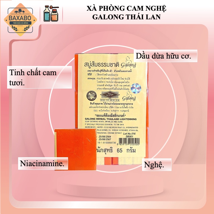 01 LỐC XÀ PHÒNG CAM NGHỆ GIẢM MỤN MỜ THÂM GALONG THÁI LAN  / XÀ PHÒNG NGHÊ CAM THÁI LAN