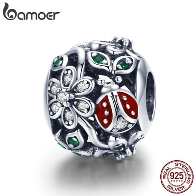 Phụ Kiện Mặt Vòng Tay Bamoer SCC926 Hình Bông Hoa/Bọ Hung Đính Đá Zircon bạc 925