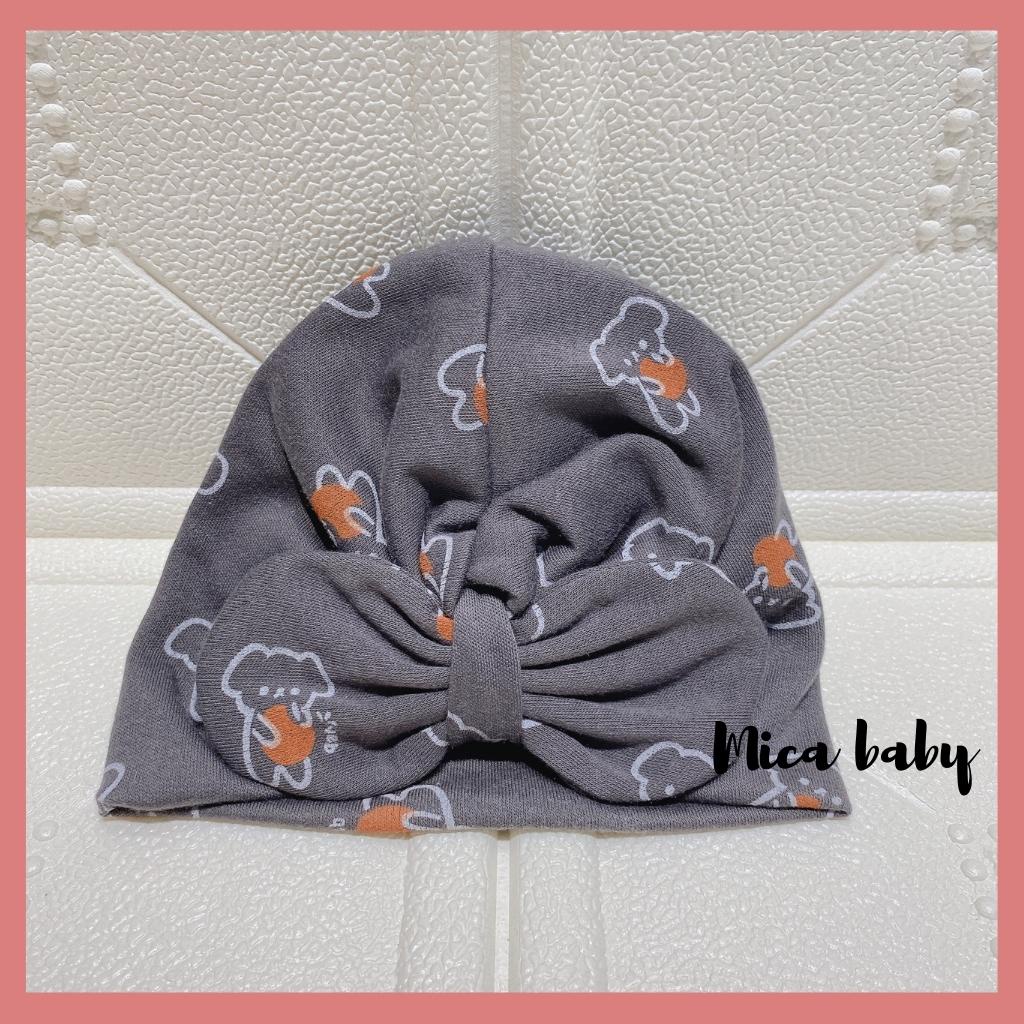 Mũ turban màu xám đen họa tiết hình gấu đáng yêu cho bé Mica Baby MTB95